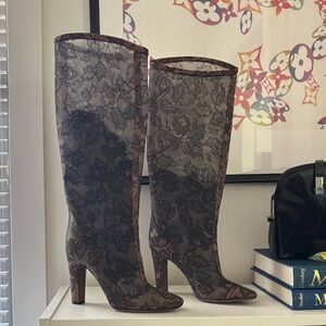 Valentino Sheer Lace Knee High Boots